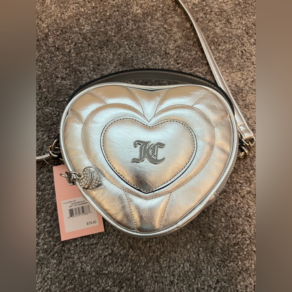 Juicy Couture Silver Metallic  ‘only you’ Heart crossbody NWT